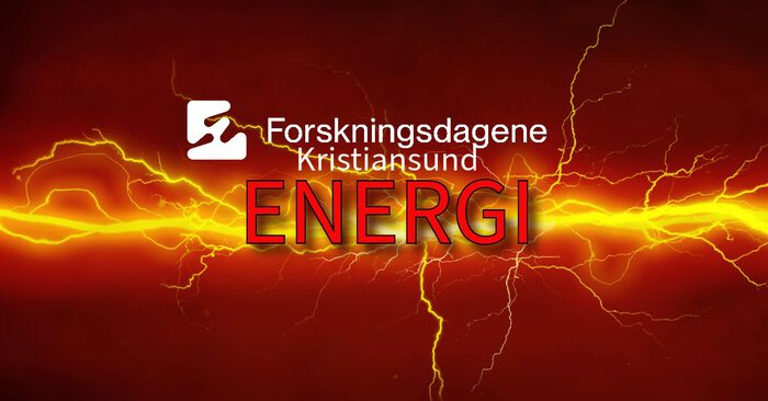 Bildet viser en lynstråle bak ordene "forskningsdagene Kristiansund Energi"
